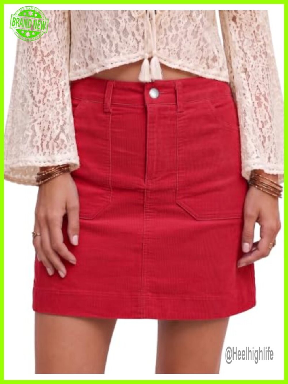 Corduroy High Waisted A-Line Short Skirt with Pockets
